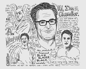 digital drawing of matthew perry with chandler bing quotes