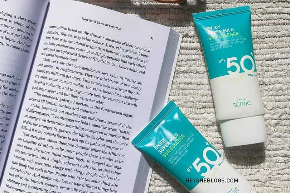 A photo of the 50mL tube of scinic enjoy super mild sun essence sunscreen